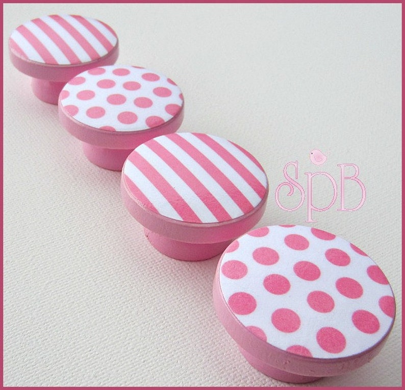 Pink Polka Knobs U2022 Stripe Knobs U2022 Baby Girl Nursery