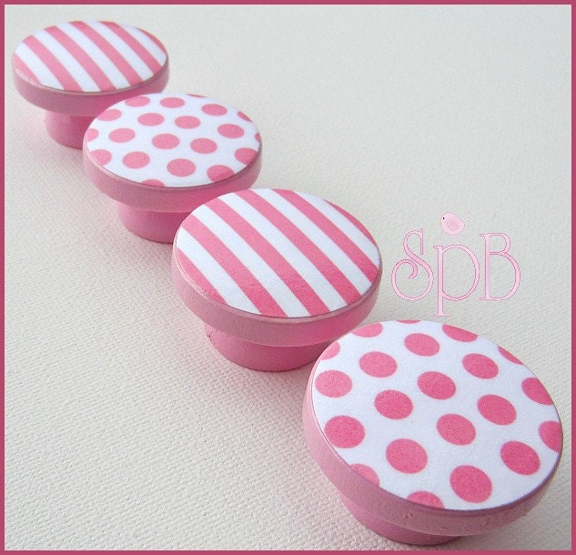 Pink Polka Knobs Stripe Knobs Baby Girl Nursery Dresser Etsy