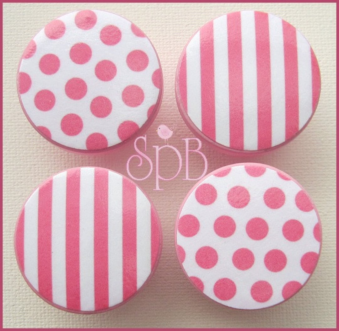 Pink Polka Knobs Stripe Knobs Baby Girl Nursery Dresser Etsy