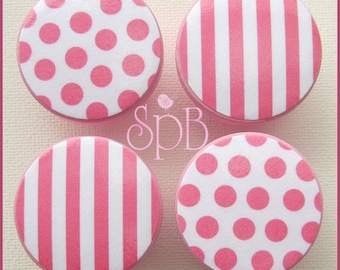 Pink Polka Knobs •  Stripe Knobs • Baby Girl Nursery • Dresser Knobs • Drawer Pulls