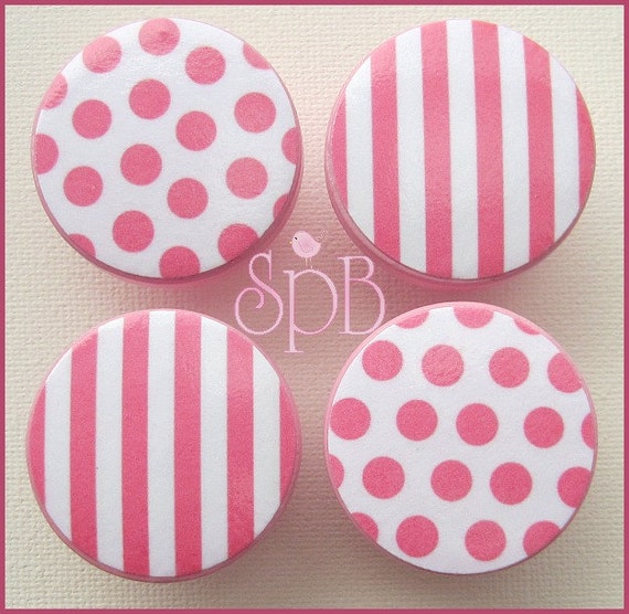 Pink Polka Knobs Stripe Knobs Baby Girl Nursery Dresser Etsy