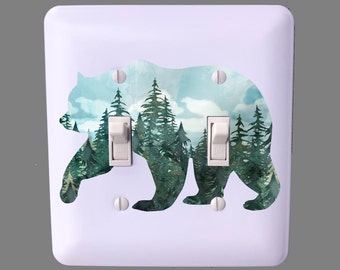 Wild Animal Light Switch Cover - Double Toggle Switch Plate - Forest Nursery  - Wall Plate Cover - Bear