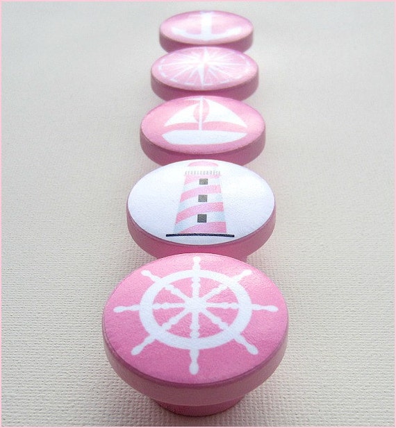 Nautical Drawer Knobs Pink Nautical Drawer Pulls Girls Room Etsy