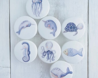 Sea Animals Drawer Knobs, Drawer Pulls, Nursery Decor, Dresser Knobs for Kids Room, Ocean Theme