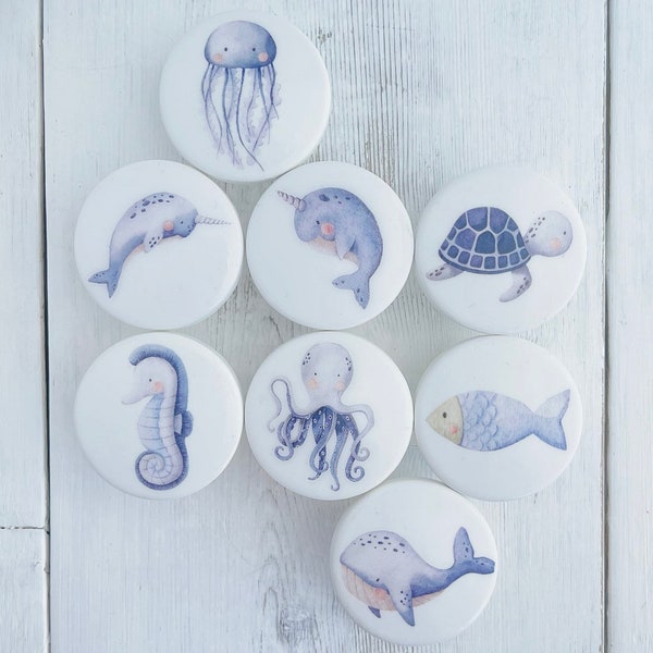 Sea Animals Drawer Knobs, Drawer Pulls, Nursery Decor, Dresser Knobs for Kids Room, Ocean Theme