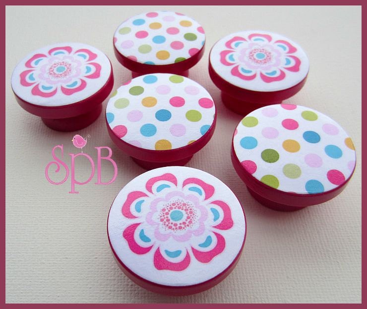 Kids Dresser Knobs Drawer Knobs Flower Polka Dot Etsy