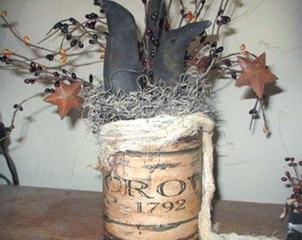 Crows in Primitive Can--MADE TO ORDER