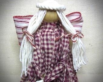 Homespun Angel Shelf Sitter/ Red Check