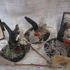 Primitive Witch Hat Bowl Fillers with Broom /Halloween decor/Primitive Witch Hats/Made to Order/