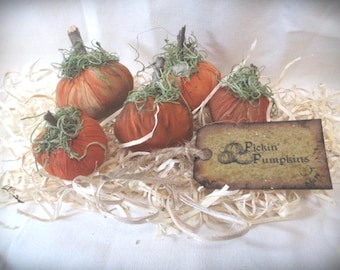 Primitive Pumpkin Bowl Fillers with Twig Stems: Fall Decor, Set of 5