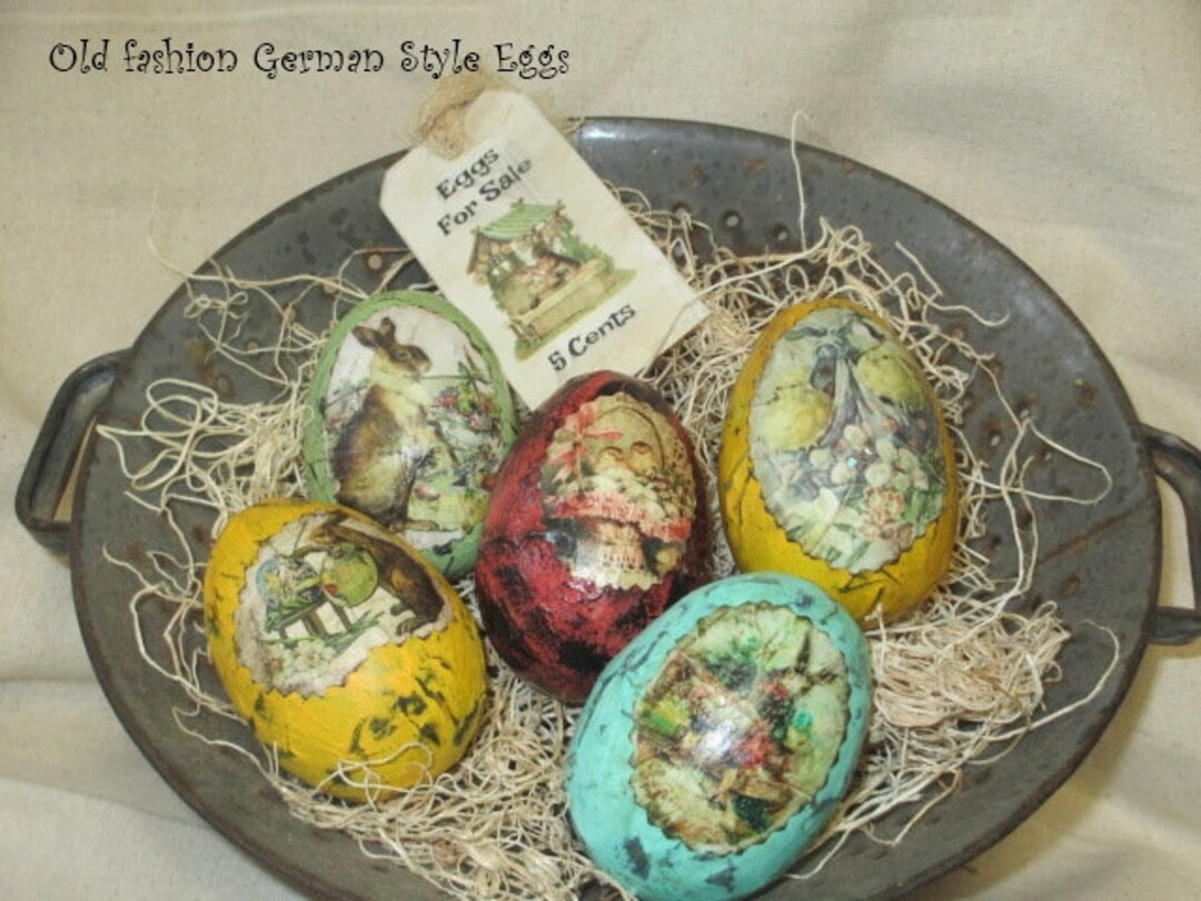 Primitive Easter Eggs With Vintage Art/primitive/holiday/fapm/rustic
