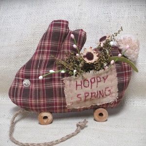 Bunny Pull Toy/Easter Bunny/Hoppy Spring/Homespun Rabbit/primitive,rustic/FAPM