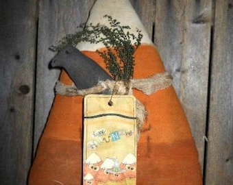 Candy Corn Pillow with Crow/Halloween Decor/Primitive Pillow/Fall Pillow