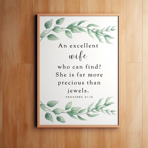 Proverbs 31:10 Virtuous Woman Wall Art Digital Download Bible Verse Art Christian Wall Decor Christian Gift Minimalist Leaves 1 Print
