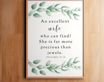 Proverbs 31:10 Virtuous Woman Wall Art Digital Download Bible Verse Art Christian Wall Decor Christian Gift Minimalist Leaves 1 Print