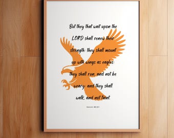 Isaiah 40:31 Wall Art – Christian Scripture Printable – They That Wait Upon the Lord – Inspirational Decor – Digital Download - Orange