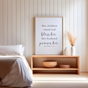 Spreuken 31:28 Moederdag schriftkunst - minimalistisch christelijk interieur (digitale print)