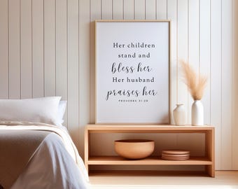 Proverbs 31:28 Mother's Day Scripture Art - Minimalist Christian Home Decor (Digital Print)
