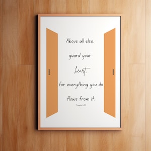 Spreuken 4:23 | Digitale schriftkunst aan de muur | Christelijke woondecoratie | Bijbelvers afdrukken | Inspirerende downloadbare kunst