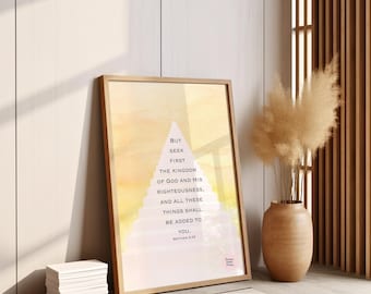 Matthew 6:33 Bible Verse Wall Art Printable | Seek First the Kingdom of God | Christian Scripture Art Instant Download | Bible Print