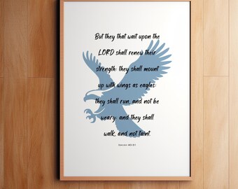 Isaiah 40:31 Wall Art – Christian Scripture Printable – They That Wait Upon the Lord – Inspirational Decor – Digital Download - Blue