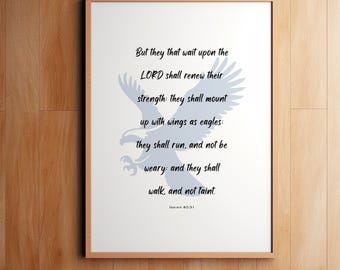 Isaiah 40:31 Scripture Wall Art | Scripture Wall Art | Christian Home Decor | Bible Verse Print | Eagle | Spiritual | Instant Download Gray