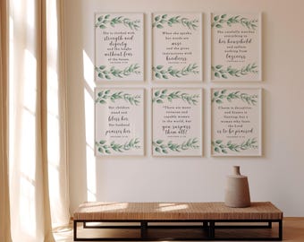 Proverbs 31:25-30 Bible Verse Art Prints, Set of 6 (Digital Download)
