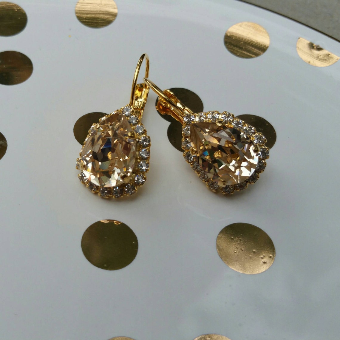 Stunning Light Silk Swarovski Crystal and Rhinestone Earring | Etsy
