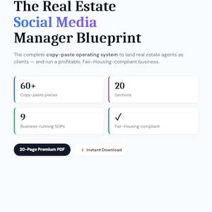 Real Estate Social Media Manager Starter Kit | Captions, Content Calendar, Client Scripts, Pricing & Templates | Instant Download