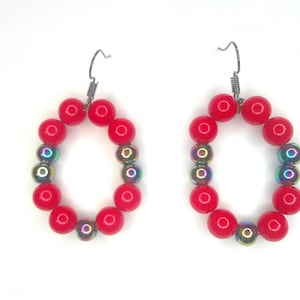 Bright Red Glass Bead Dangle Earrings: Colorful Jewelry Gift