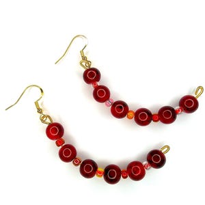 Bright red glass bead dangle earrings