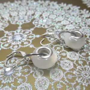White Murano Style Glass Drop Earrings, Understated Elegance Jewelry, Minimalist Gift for Her