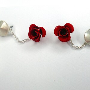 2 sets of red rose 2nd piercing studs- Flat back earrings- Floral stud earrings