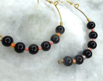 Boho Witchy wassende maan oorbellen, hypoallergene zwarte glazen hangers, hemelse gotische statement sieraden cadeau voor haar