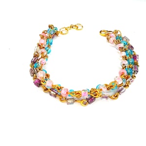 Pastel Beaded Multi Strand Bracelet: Dainty Colorful Jewelry