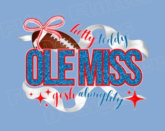DIGITAL PNG Ole Miss Hotty Toddy Football with Bows dtf Sublimation png