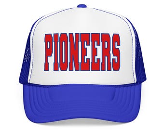 Pioneers Foam Trucker Hat | Retro Varsity Lettering, Red White Blue