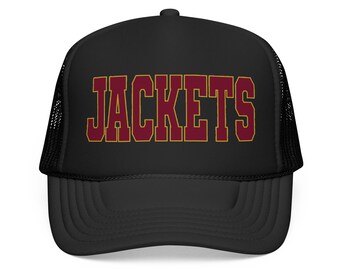 JACKETS Foam Trucker Hat | Maroon Gold Lettering, Mesh Back Cap
