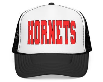 Hornets Foam Trucker Hat | Red Collegiate Lettering, Mesh Back Cap
