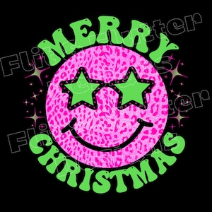 Smiley Face Merry Christmas Pink Leopard PNG DTF Sublimation