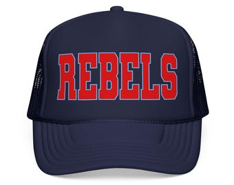Rebels Foam Trucker Hat | Red Varsity Lettering Navy Mesh Cap