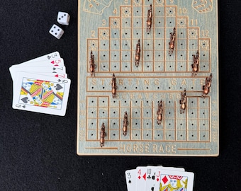 Juego de carreras de caballos, cartas, dados, regalo, personalizado, azul