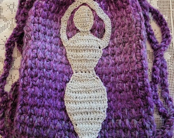 Witch Goddess in Silver Crochet Tarot / Rune Bag - Double Drawstring Pouch for your Divination oracles Wicca