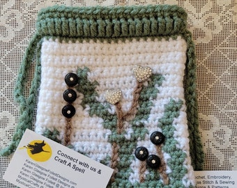 Tarot or Rune Bag - Wildflowers in Crochet Double drawstring pouch for your Divination Tools
