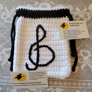 Tarot / Rune Bag for Music Lovers / Treble Clef Double Drawstring Pouch in Crochet image 3