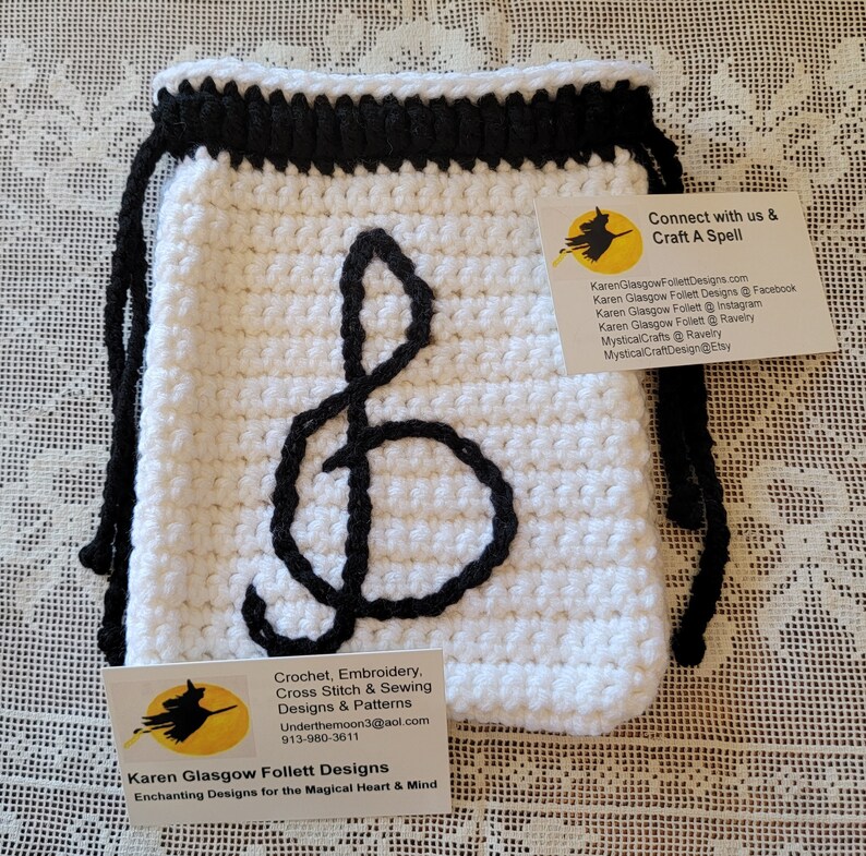 Tarot / Rune Bag for Music Lovers / Treble Clef Double Drawstring Pouch in Crochet image 3