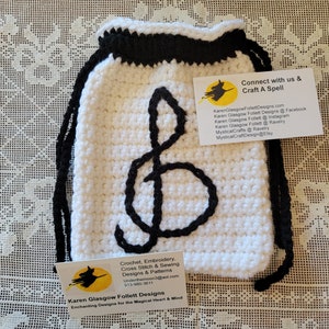 Tarot / Rune Bag for Music Lovers / Treble Clef Double Drawstring Pouch in Crochet image 2