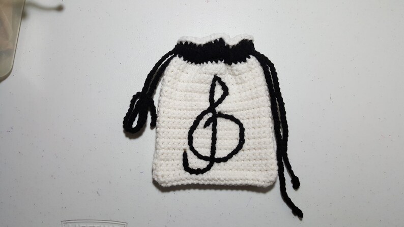 Tarot / Rune Bag for Music Lovers / Treble Clef Double Drawstring Pouch in Crochet image 1