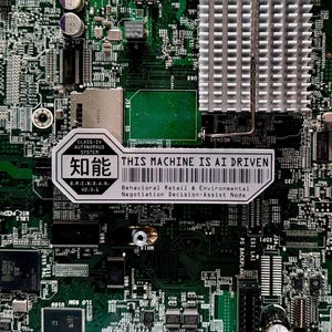 Sticker holographique piloté par l'IA This Machine Is / Cyberpunk / Kanji / Sticker découpé
