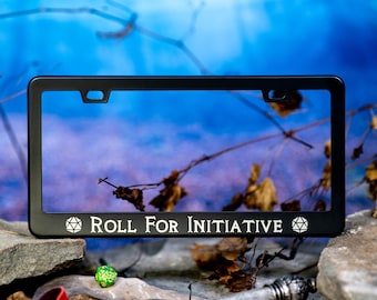 Roll For Initiative - Tabletop gaming D20 Inspired METAL Laser Etched License Plate Frame